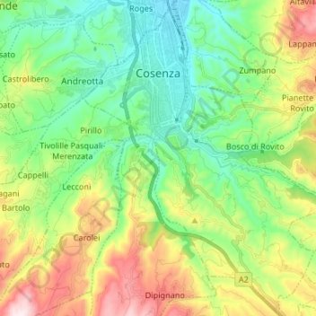 Топографическая карта Cosenza, высота, рельеф