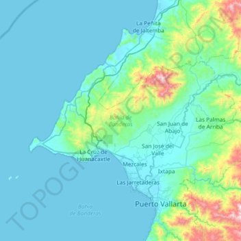 Топографическая карта Bahía de Banderas, высота, рельеф
