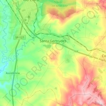 Топографическая карта Santa Gertrudes, высота, рельеф