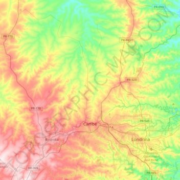 Топографическая карта Cambé, высота, рельеф