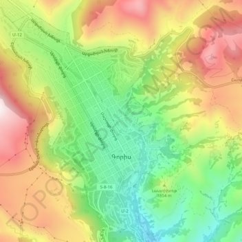 Топографическая карта Горис, высота, рельеф