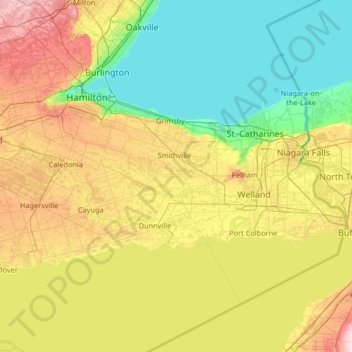 Топографическая карта Niagara Peninsula, высота, рельеф