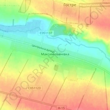 Топографическая карта Максимильяновка, высота, рельеф