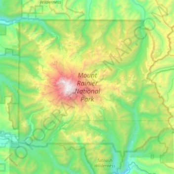 Топографическая карта Mount Rainier National Park, высота, рельеф