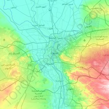 Топографическая карта Каир, высота, рельеф