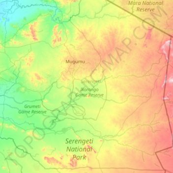Топографическая карта Serengeti, высота, рельеф