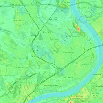 Топографическая карта Rheinhausen, высота, рельеф