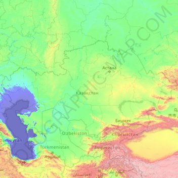 Топографическая карта Казахстан, высота, рельеф