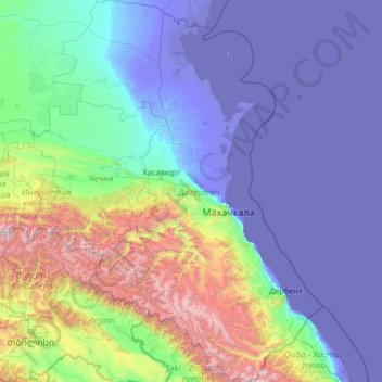 Топографическая карта Дагестан, высота, рельеф
