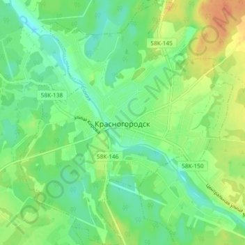 Топографическая карта городское поселение Красногородск, высота, рельеф