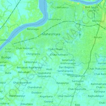 Топографическая карта Thakurpukur Maheshtala, высота, рельеф