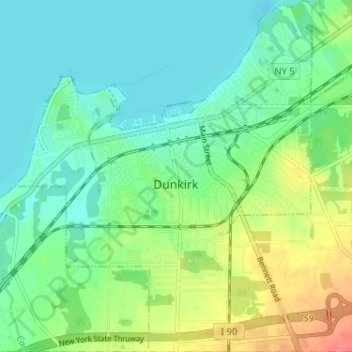 Топографическая карта City of Dunkirk, высота, рельеф