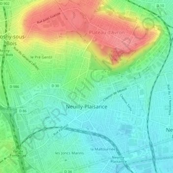 Топографическая карта Neuilly-Plaisance, высота, рельеф