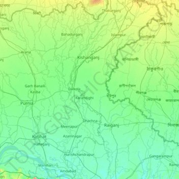 Топографическая карта Uttar Dinajpur District, высота, рельеф