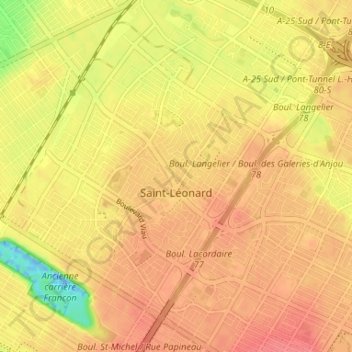 Топографическая карта Saint-Léonard, высота, рельеф