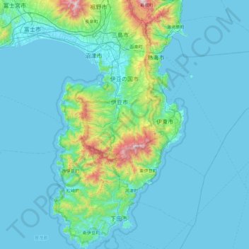 Топографическая карта 伊豆半島, высота, рельеф
