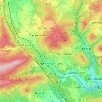 Топографическая карта Нидернхаузен, высота, рельеф