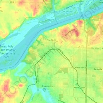 Топографическая карта Sheffield, высота, рельеф