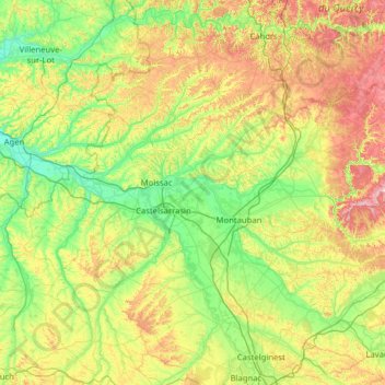 Топографическая карта Tarn-et-Garonne, высота, рельеф