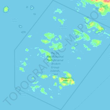 Топографическая карта Pacific Rim National Park Reserve - Broken Group Islands Unit, высота, рельеф