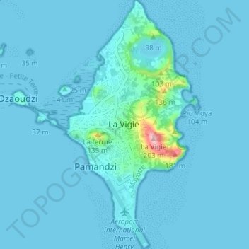 Топографическая карта Petite-Terre, высота, рельеф