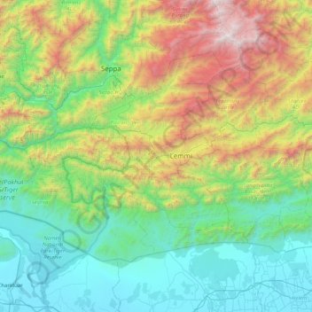 Топографическая карта Pakke Kessang, высота, рельеф