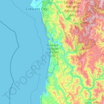 Топографическая карта Redwood National Park, высота, рельеф