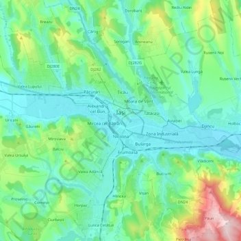 Топографическая карта Яссы, высота, рельеф