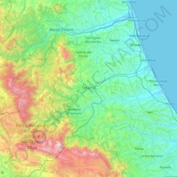 Топографическая карта Teramo, высота, рельеф