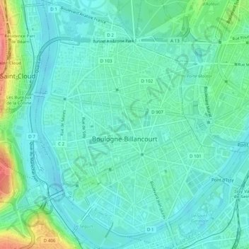 Топографическая карта Boulogne-Billancourt, высота, рельеф