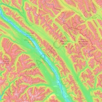 Топографическая карта Area G (Forster Creek/Mount Assiniboine), высота, рельеф