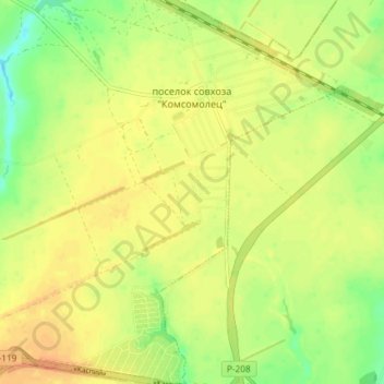 Топографическая карта поселок совхоза "Комсомолец", высота, рельеф