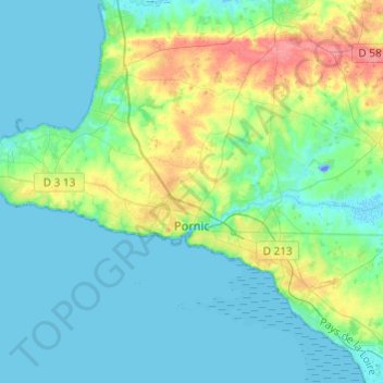 Топографическая карта Pornic, высота, рельеф