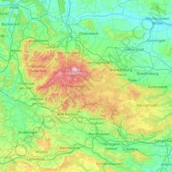 Топографическая карта Harz, высота, рельеф