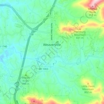 Топографическая карта Weaverville, высота, рельеф