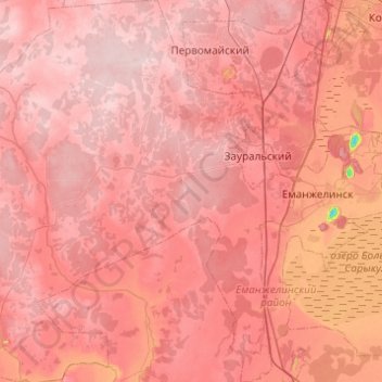 Топографическая карта Еманжелинское сельское поселение, высота, рельеф