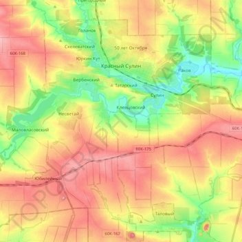 Топографическая карта Красный Сулин, высота, рельеф