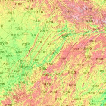 Топографическая карта Чунцин, высота, рельеф