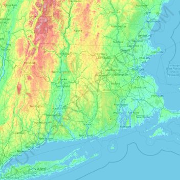 Топографическая карта Массачусетс, высота, рельеф