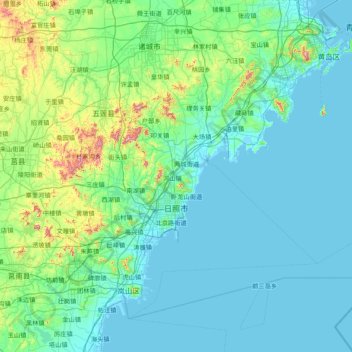 Топографическая карта 日照市, высота, рельеф