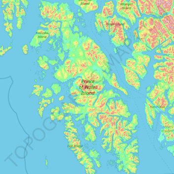 Топографическая карта Prince of Wales Island, высота, рельеф