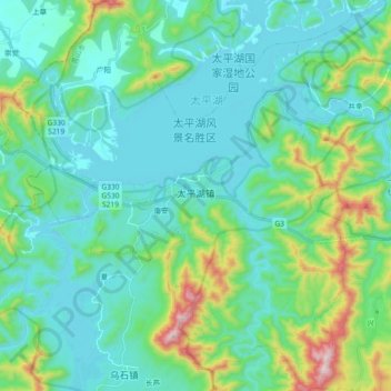 Топографическая карта 太平湖镇, высота, рельеф