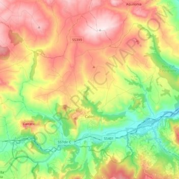 Топографическая карта Calitri, высота, рельеф