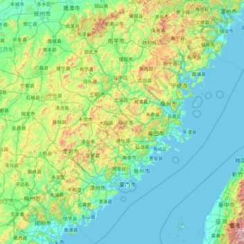 Топографическая карта Фуцзянь, высота, рельеф