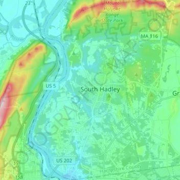 Топографическая карта South Hadley, высота, рельеф