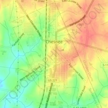 Топографическая карта Chesnee, высота, рельеф