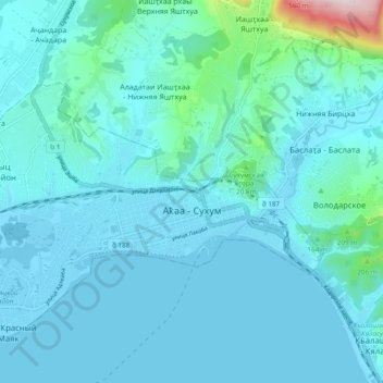 Топографическая карта Сухум, высота, рельеф