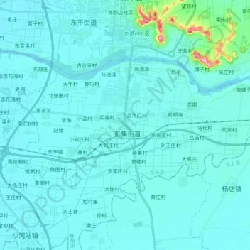 Топографическая карта 彭集街道, высота, рельеф