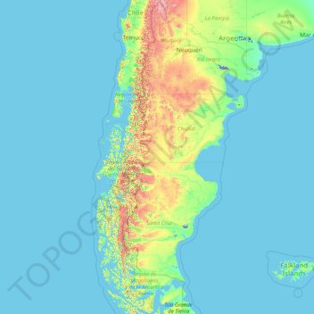 Топографическая карта Patagonia, высота, рельеф