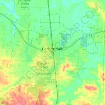 Топографическая карта Carbondale, высота, рельеф
